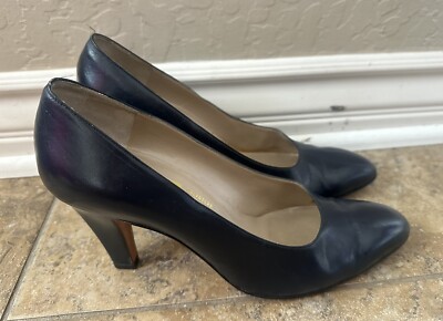 VTG/ SALVATORE FERRAGAMO Blue Italian Lea. HEELS Sz 9 AA | eBay