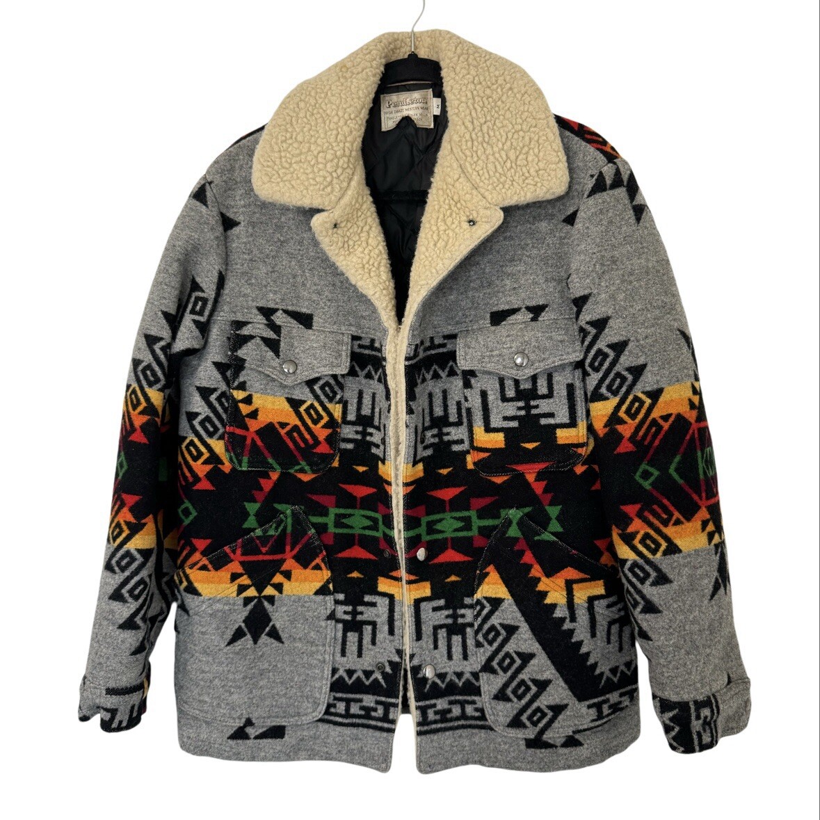 70s Pendleton High Grade Navajo Blanket Jacket Mens M Wool Sherpa