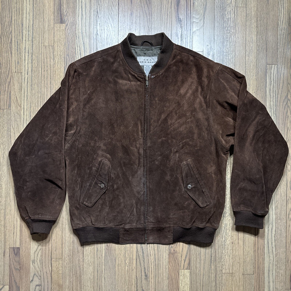 Vintage AKA Eddie Bauer Brown Suede Leather Jacket Men's Full Zip