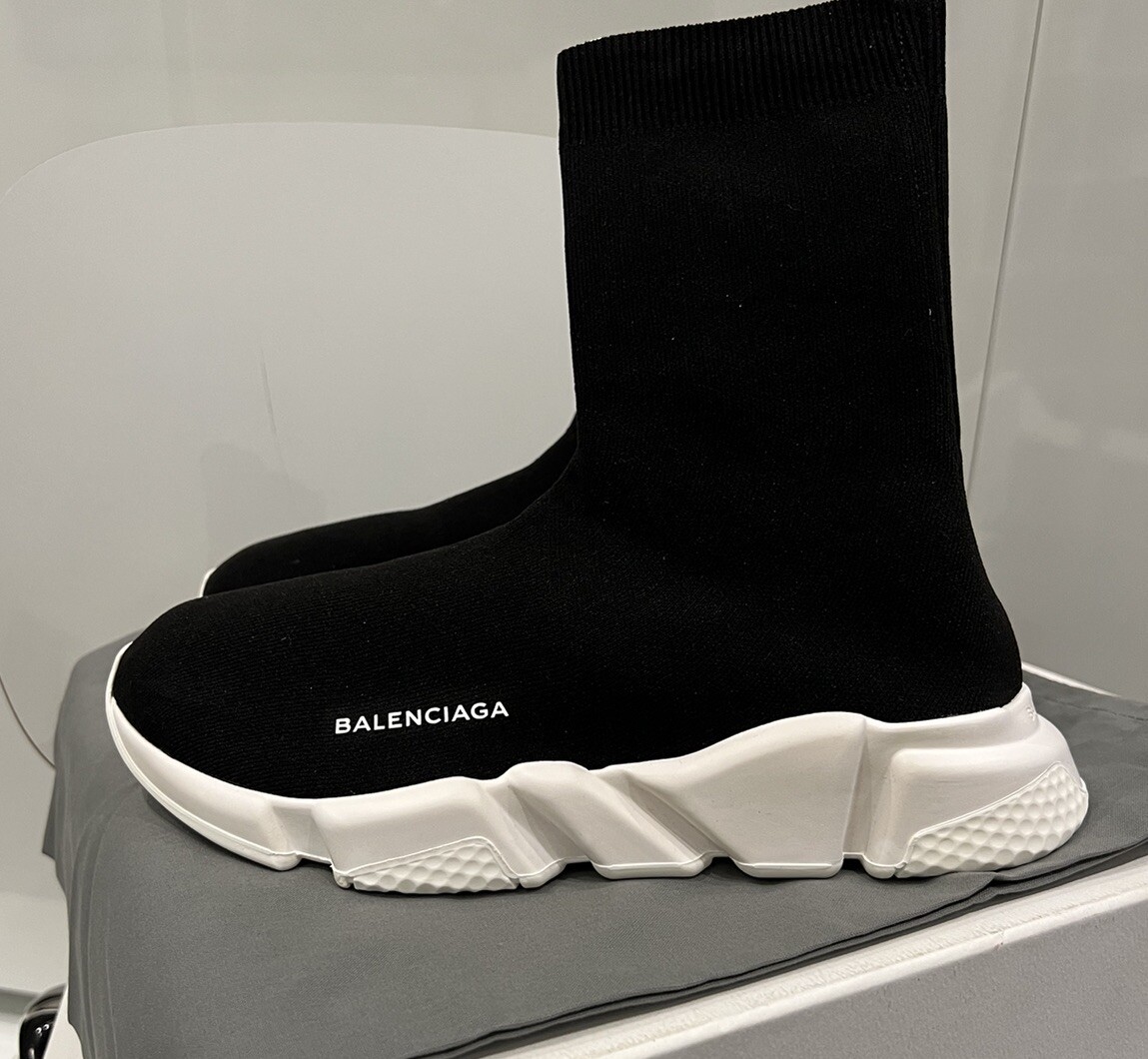 Balenciaga Men New Speed Trainer Mid Black White Sneakers Size 42