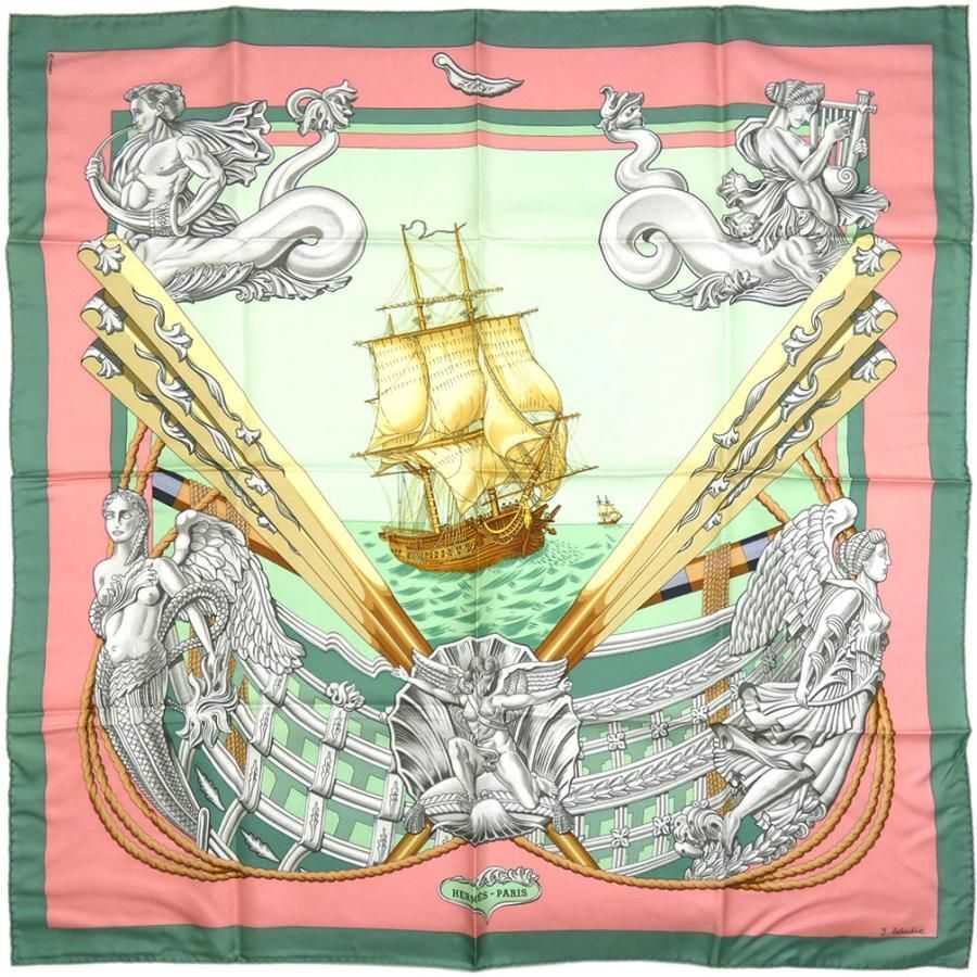 Hermes Scarf silk Carre 90 × 90 cm vintage items sailing age