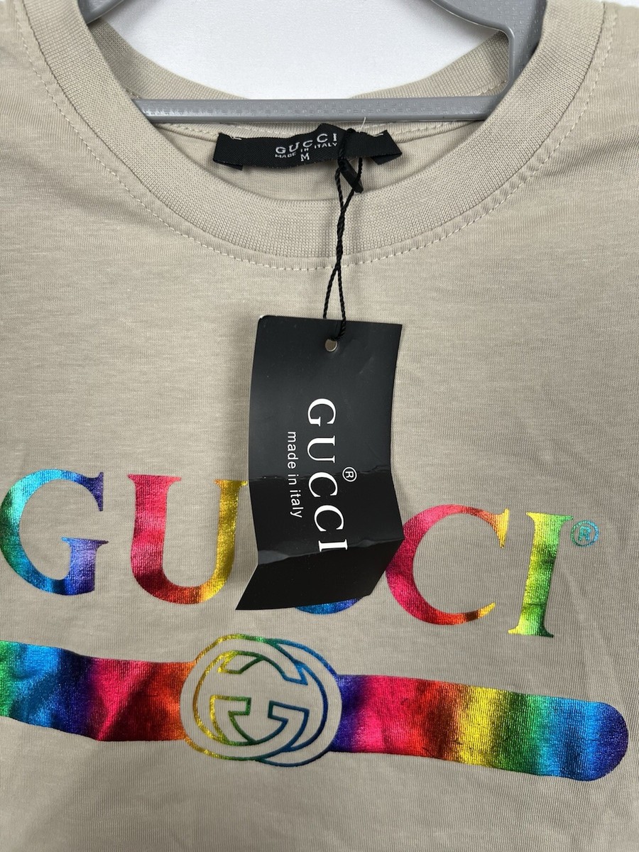 Gucci Rainbow Logo Tee Tan Short Sleeve T-Shirt Size Medium | eBay