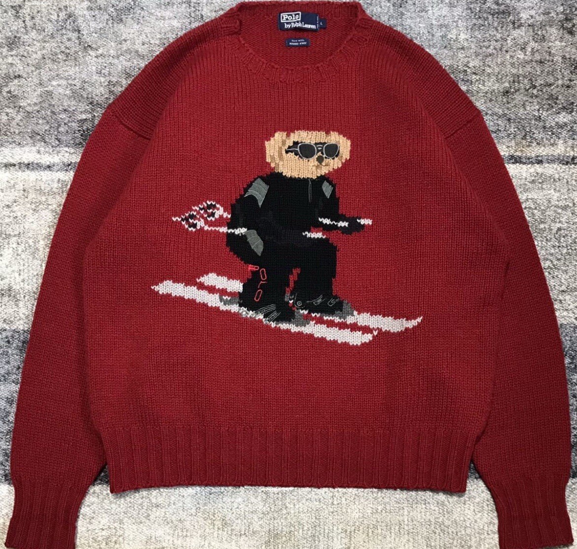 RARE Vintage Polo Ralph Lauren 90s Hand Knit Red Bear Sweater