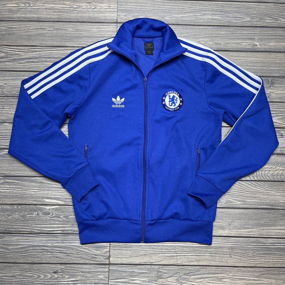 Adidas Chelsea Football Full Zip Track Soccer Stripe Jacket Blue