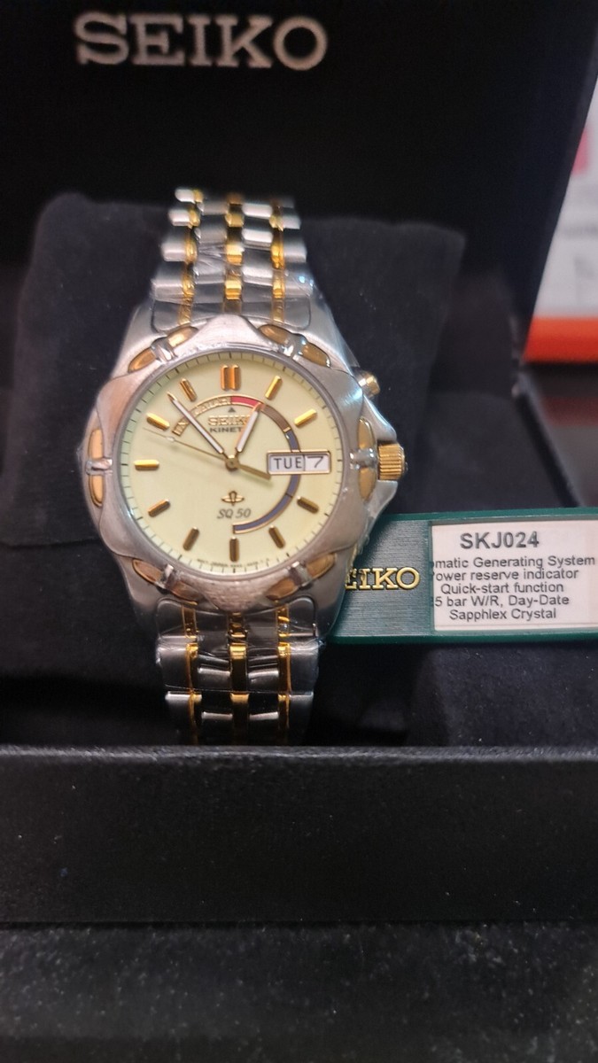 SEIKO KINETIC SKJ024P1 Watch 5M43 SQ50 Two Tone Bracelet Gold