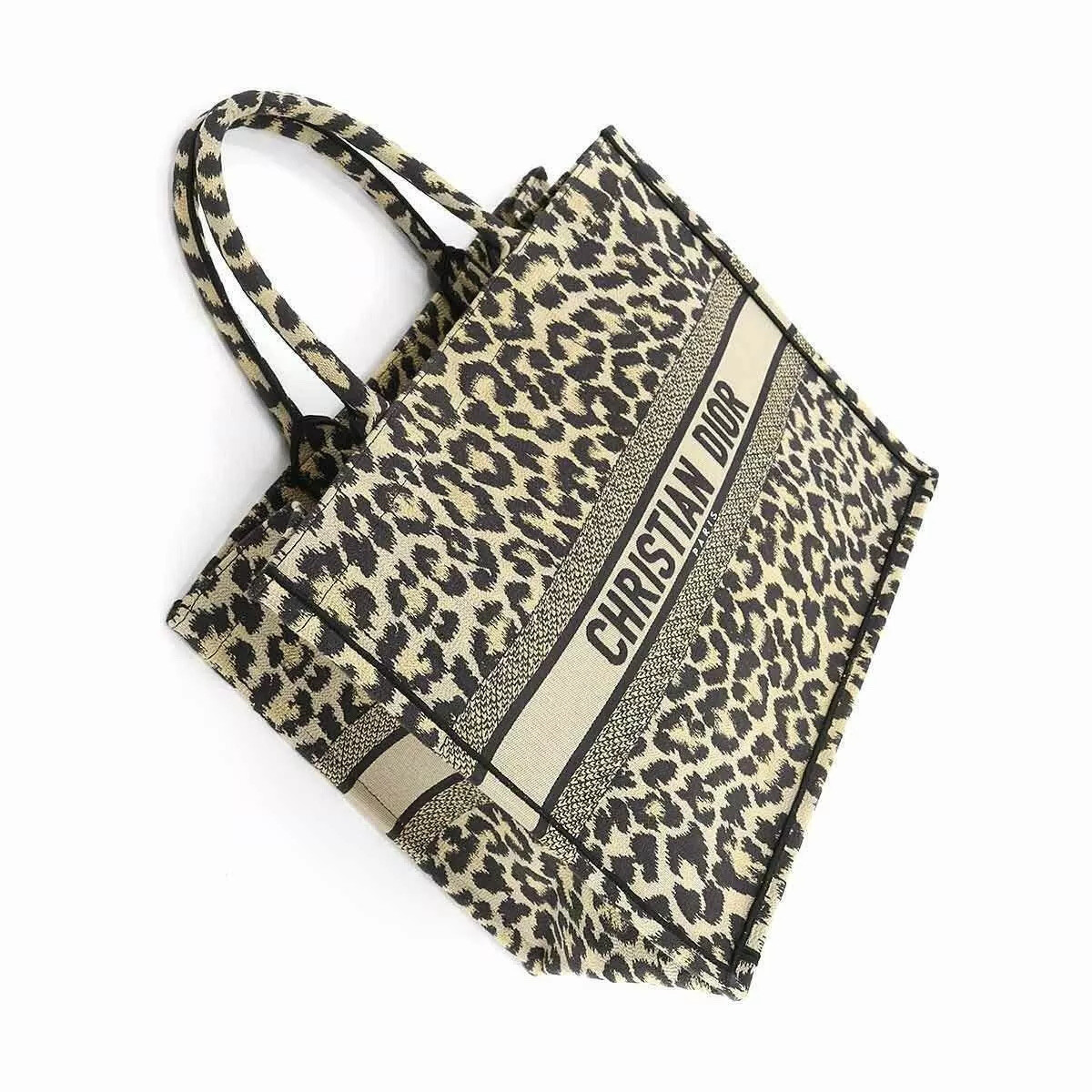 Christian Dior Mizza Book Tote Large Bag Canvas Beige Leopard