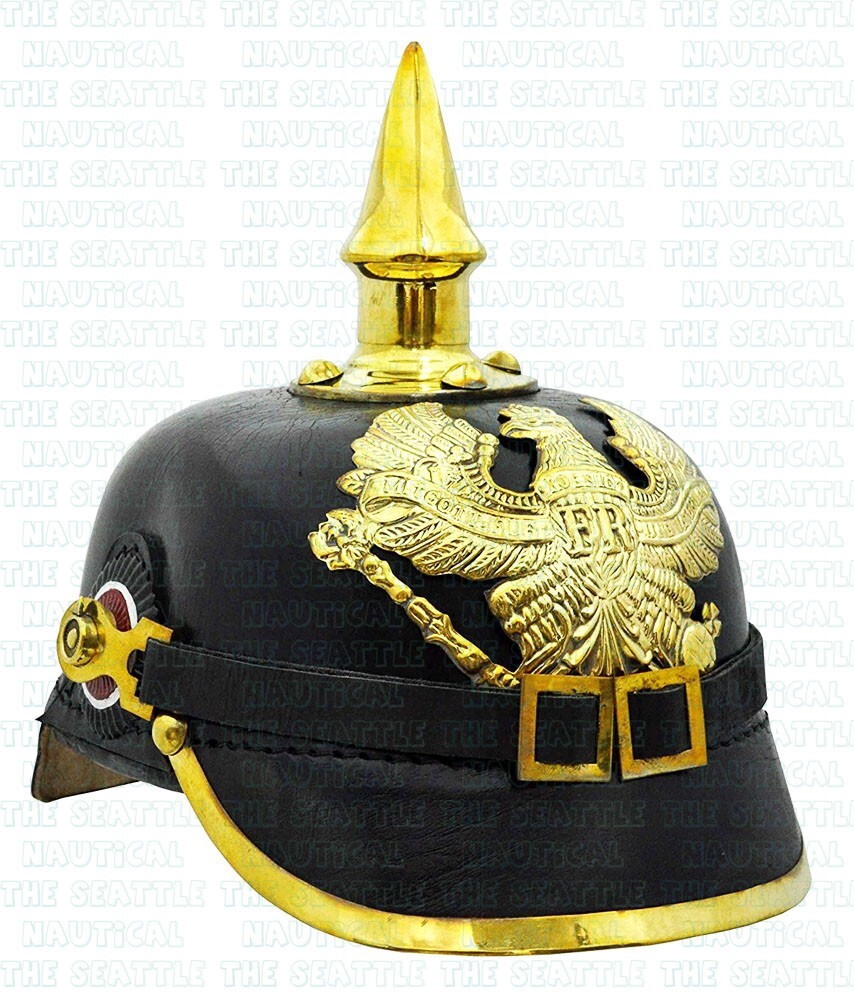 WW1 Imperial Spike Prussian Pickelhaube Helmet German Leather Hat