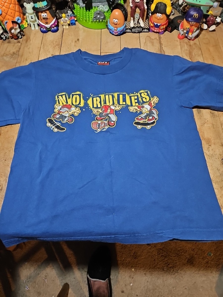Vintage 90s No Rules T-Shirt Youth Boys Medium 8 Blue Gold