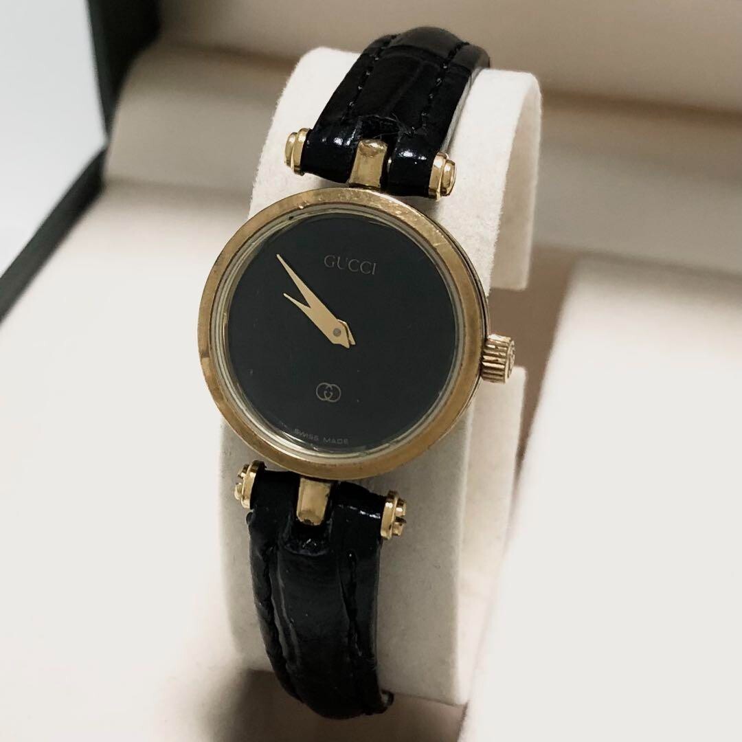 Gucci Sherry Line Watch Quartz Womens Black Dial Swiss Made Round