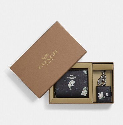 NEW Coach Boxed Snap Wallet & Picture Frame Bag Charm with Snowman