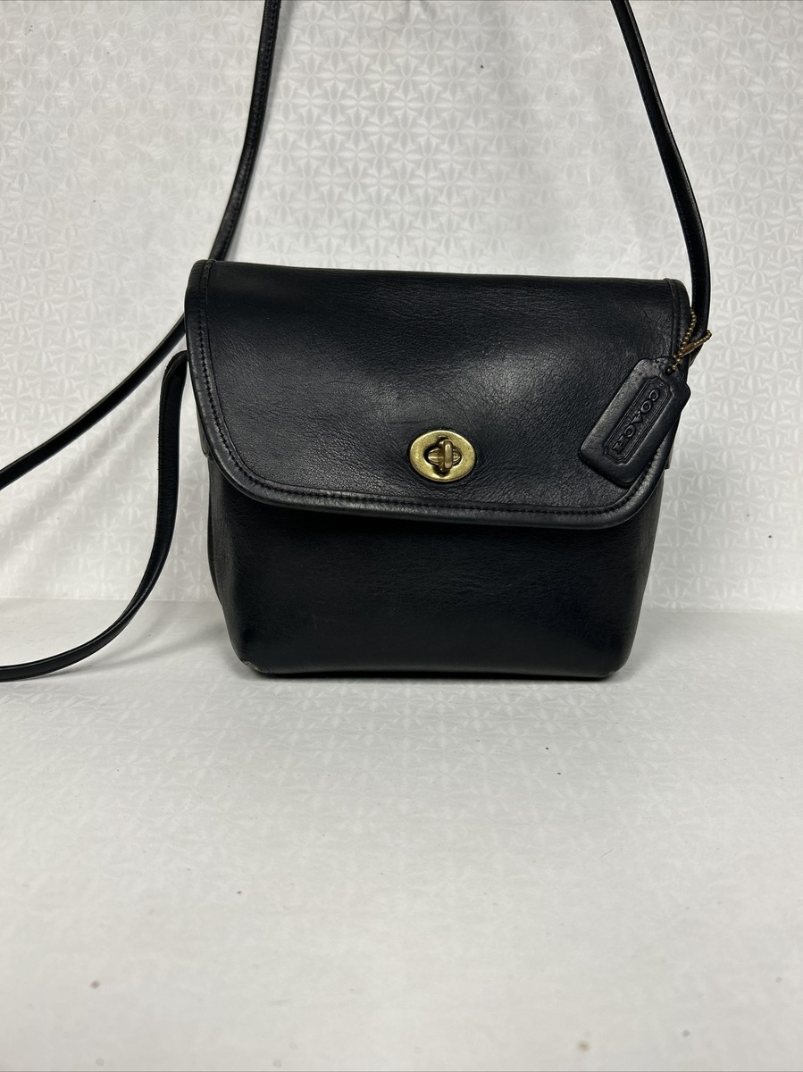 Vintage 90's COACH Turnlock Pouch In Brass Black 3010Leather Check