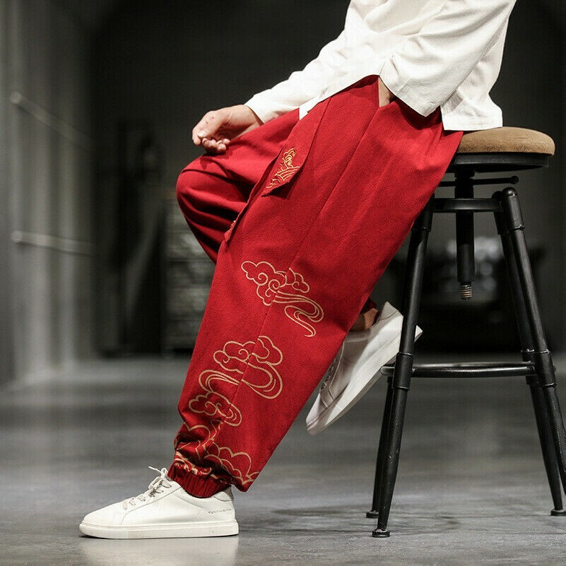 Men Chinese Kung Fu Pants Tai Chi Trousers Wushu Lace Up Martial