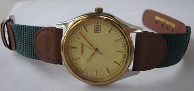 Seiko 7n42 Quartz Date Watch with New Fabric and Leather Bracelet