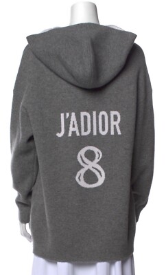 DIOR J'ADIOR 8' HOODED SWEATER Gray Cashmere with Rear Signature