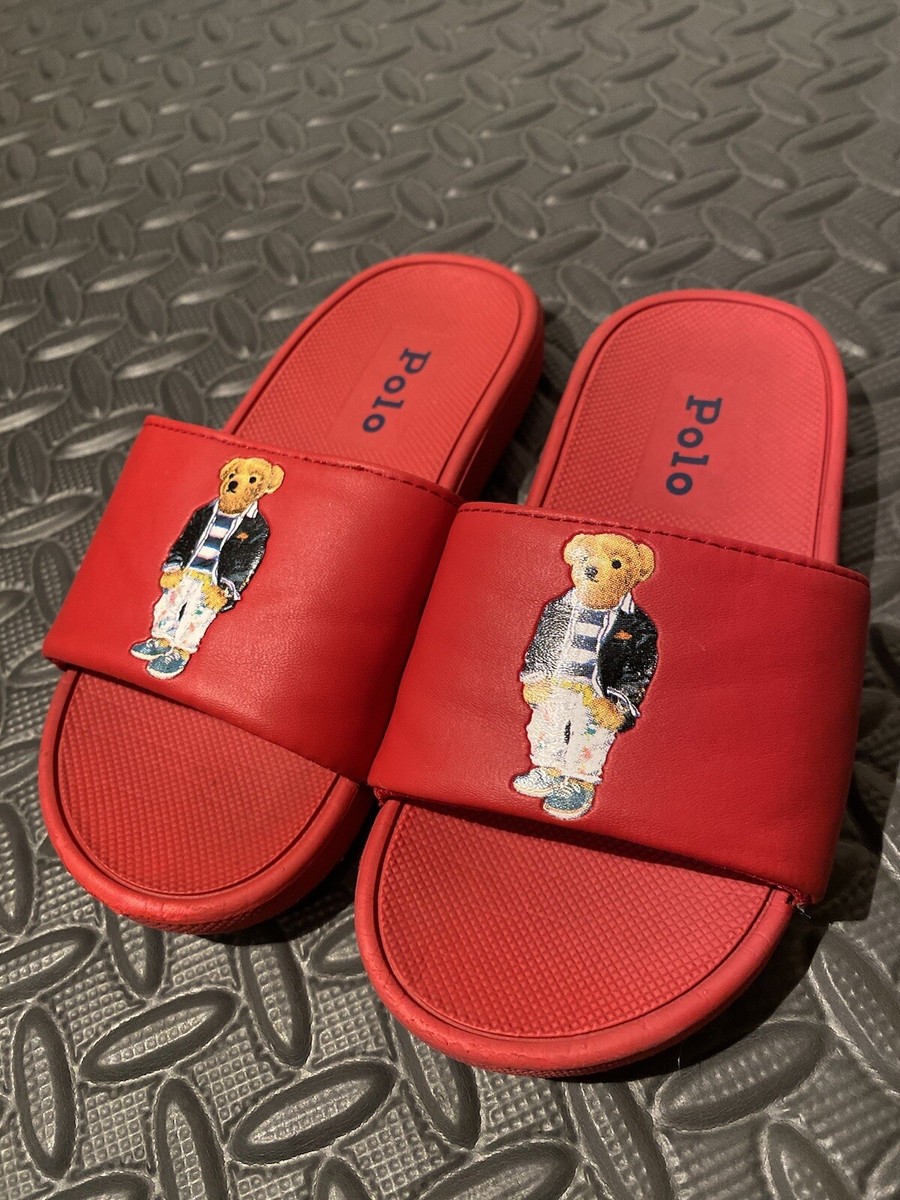 Polo Ralph Lauren Polo Bear Slides Sandals Red Toddler Kids Size