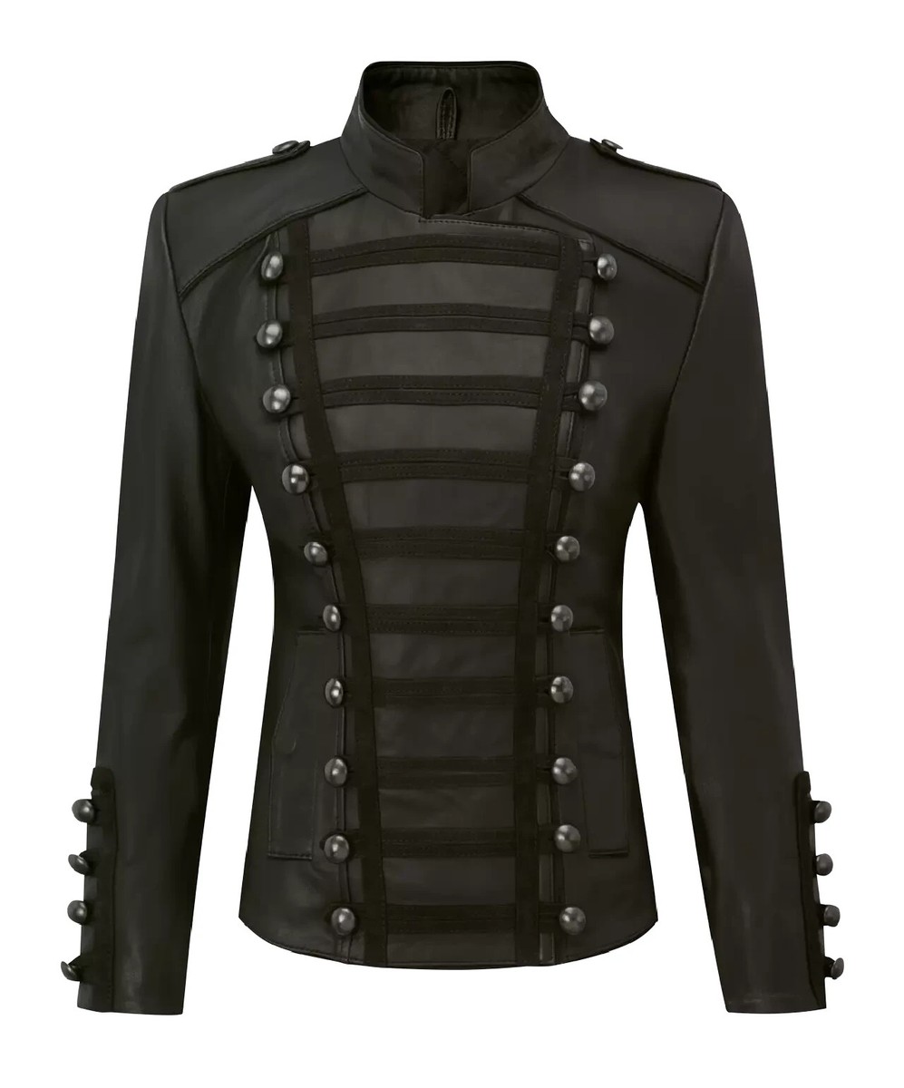 Women Napoleon Military Style Black Women Leather British Biker