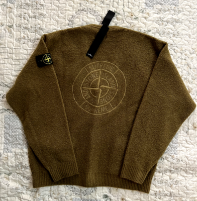Supreme Stone Island Bouclé Cardigan olive green Medium wool knit
