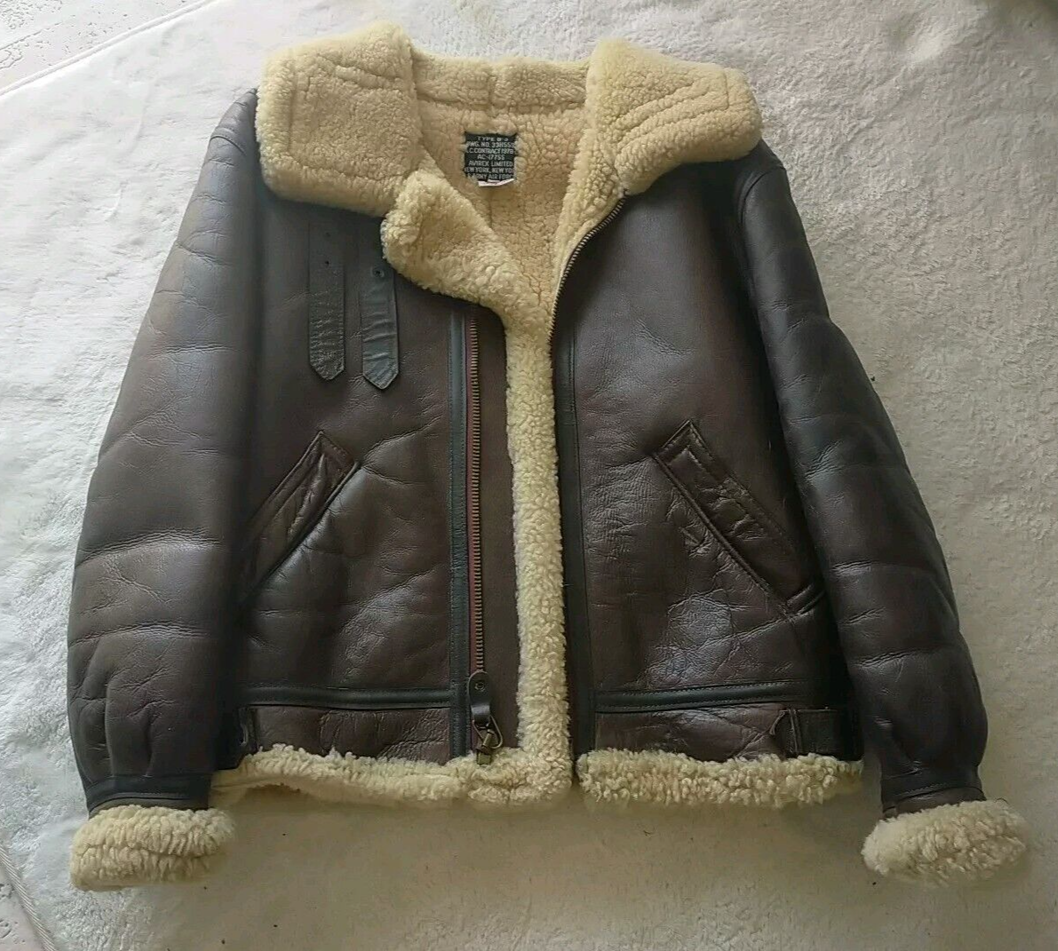 AVIREX Type B-3 Leather Flight Mouton Bomber Jacket brown size 36