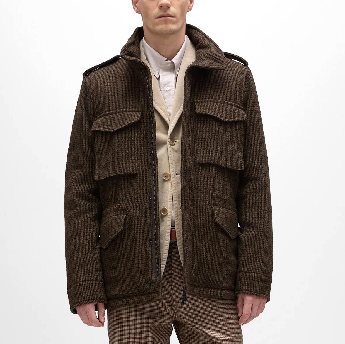 Aspesi F/W 24-25 'Minifield' Houndstooth Check Tweed Wool Field