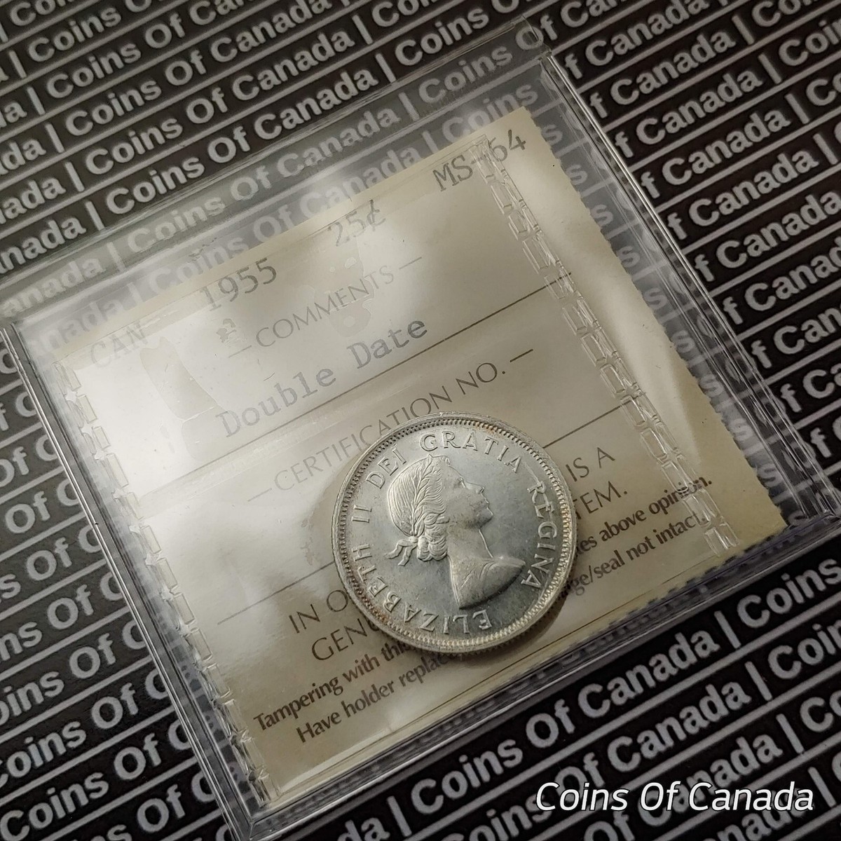 1955 Canada 25 Cents Quarter - ICCS MS 64 RARE - Double Die Date