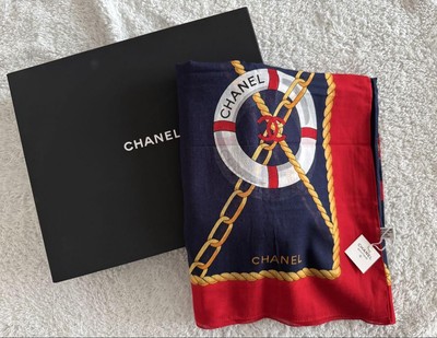 CHANEL Scarf Navy Red Silk Marine Design Women France 118679 | eBay