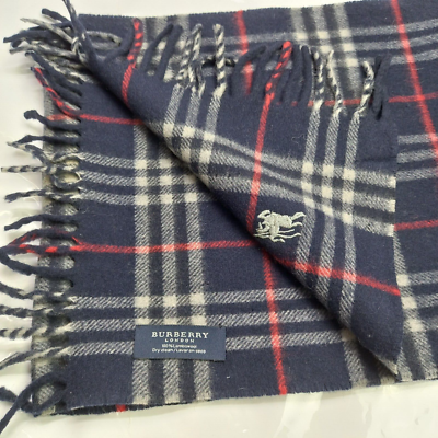 Burberry London Scarf Blue Navy Nova Check 100%Lambswool Authentic