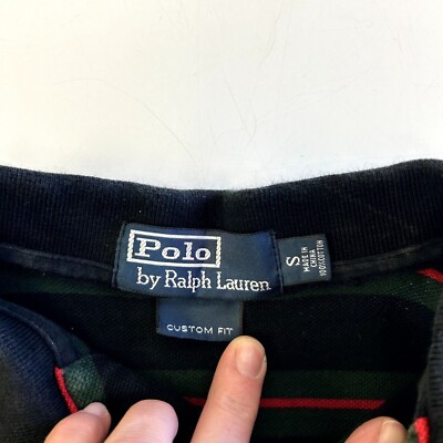 Vintage 90's Ralph Lauren Men Black Red STRIPE Polo PONY LoGo