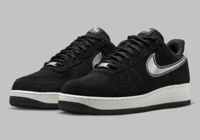 Nike Air Force 1 Low '07 LV8 Black Sail Embroidered Mens Sneaker