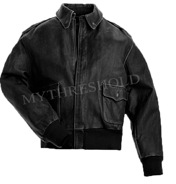 Aviator A-2 Cowhide Men's Leather Bomber Black Flight Distressed