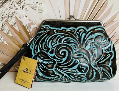 PATRICIA NASH Savena Tooled Turquoise Italian Leather Kisslock