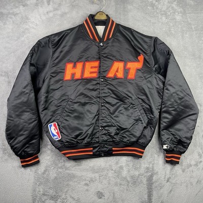 Vintage Miami Heat Jacket Mens XL STARTER Satin Bomber Snap Black