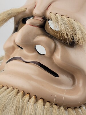 Rare Vintage Japanese Singed Wood, Lacquer Noh Mask Of Omoikane-no