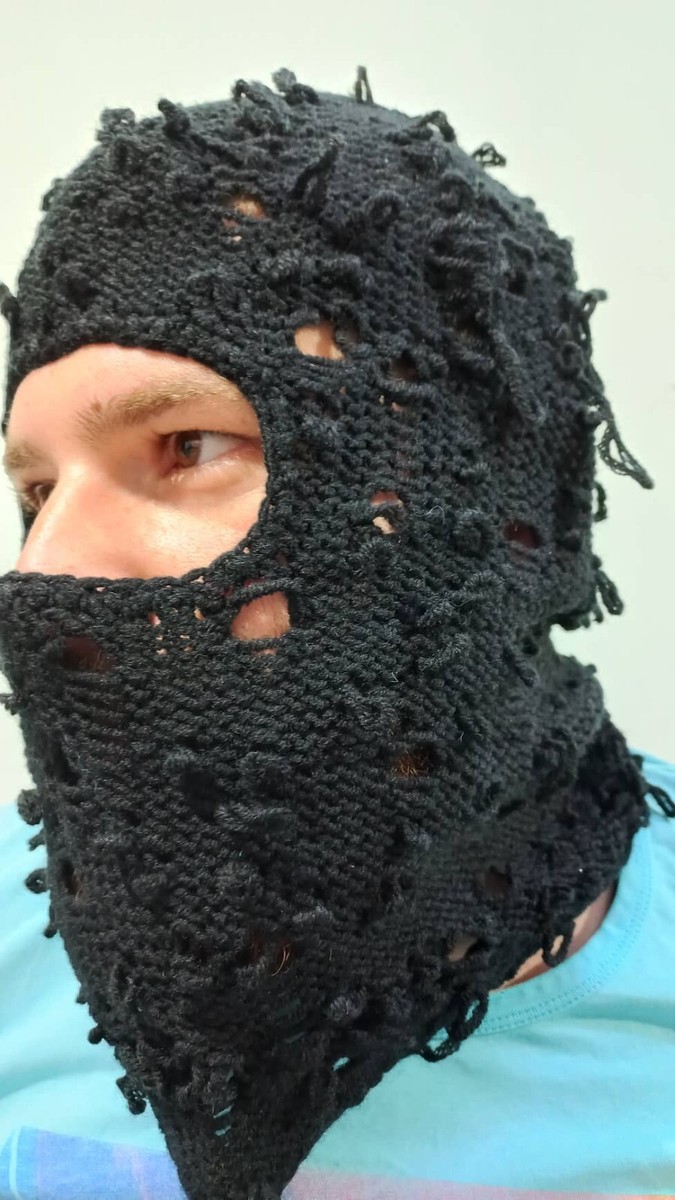 black distressed balaclava ski full face mask wool acrylic winter