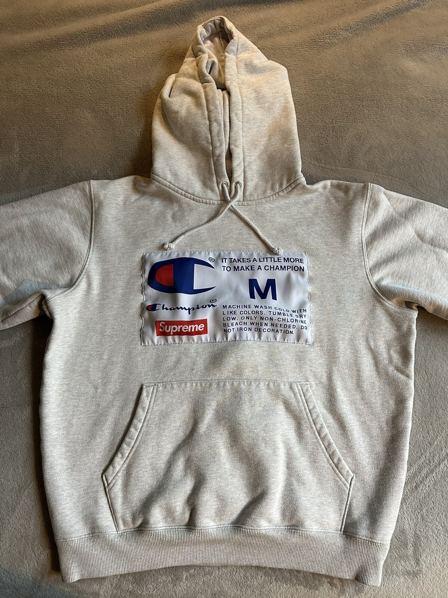 Supreme X Champion Label Ash Gray Hooded Sweatshirt Hoodie Size