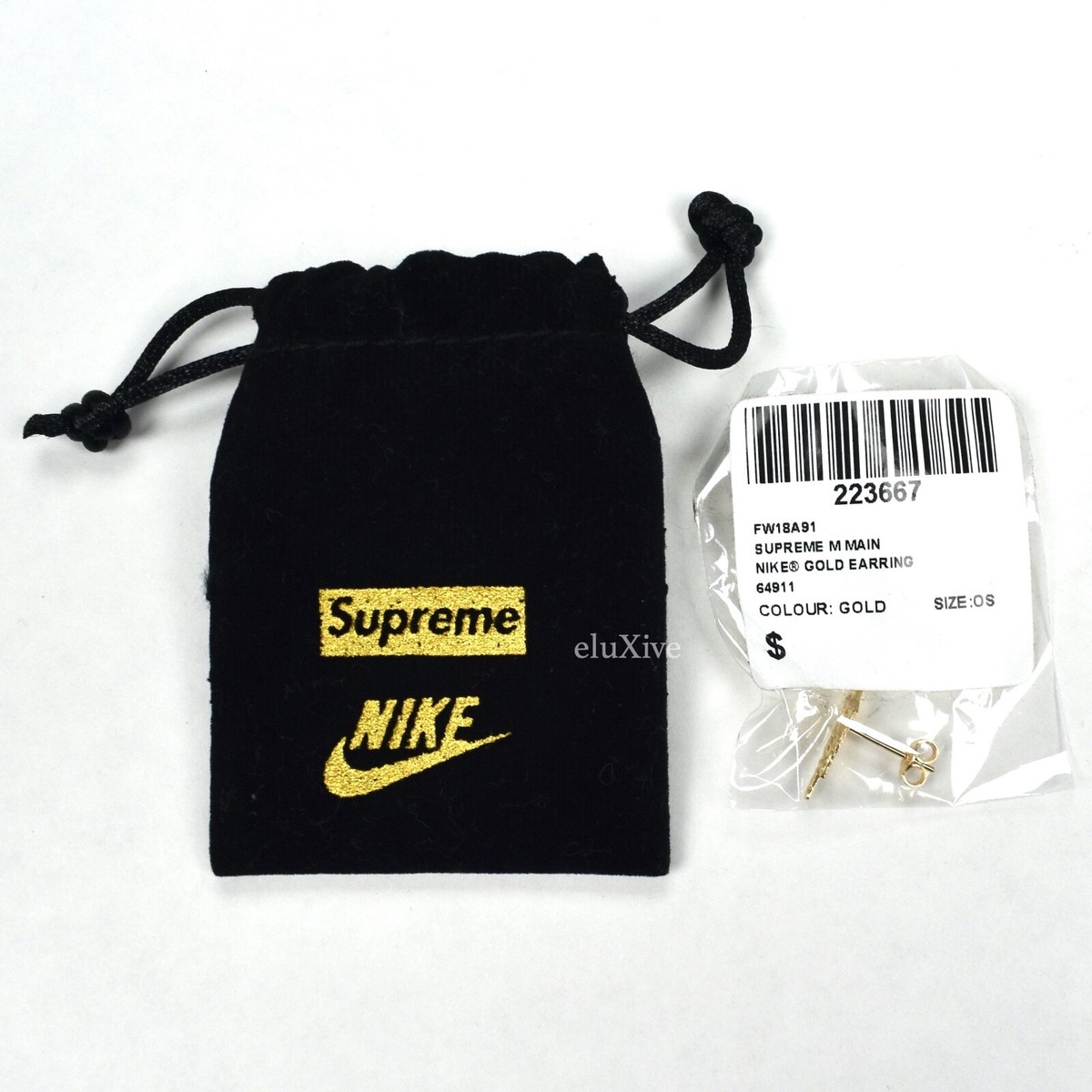 NWT Supreme NY Nike 14k Solid Gold Swoosh Logo Earring Men's FW18