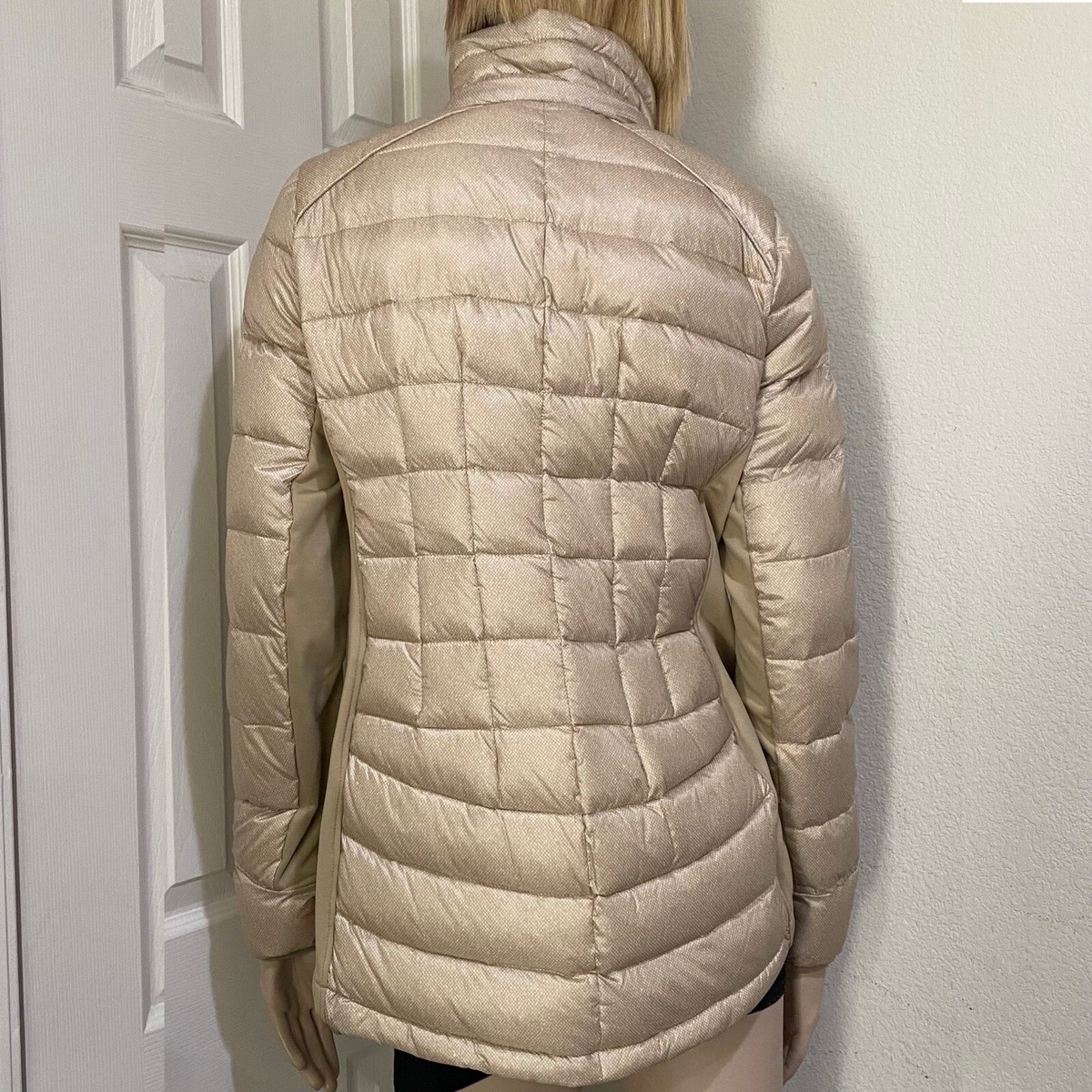 MICHAEL Michael Kors Beige Satin Specks Chevron Puffer Women's