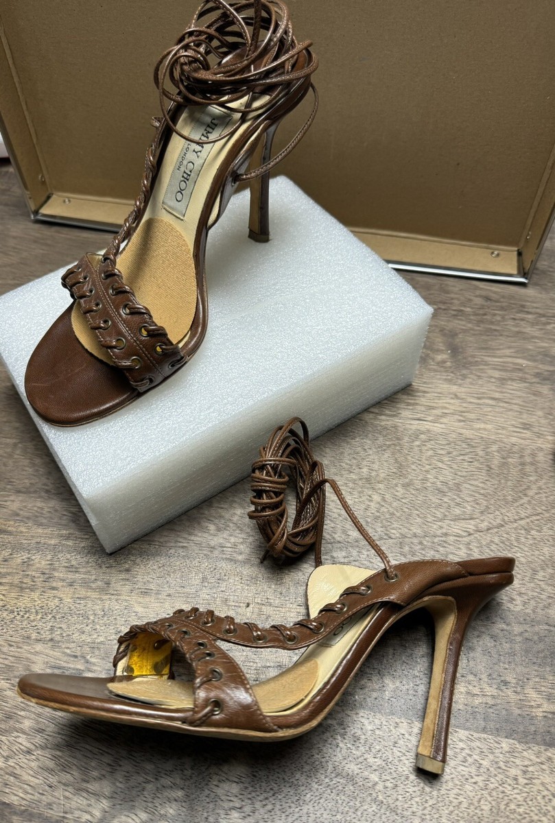 Jimmy Choo Lace Up Womens Vero Cuoio Heels Size 37.5 Made In Italy