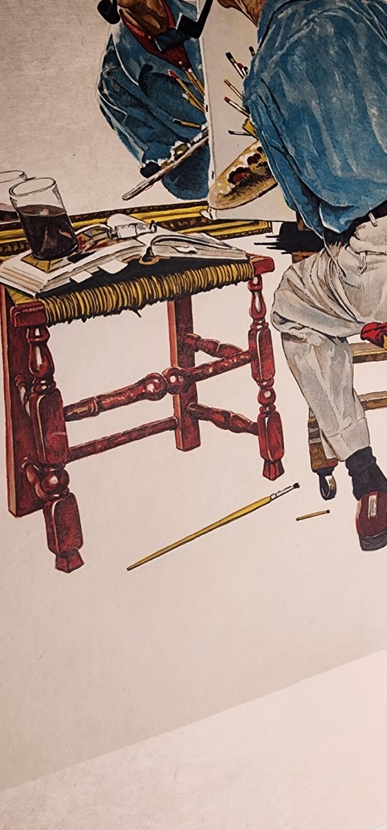 RARE NORMAN ROCKWELL SIGNED LITHOGRAPH TRIPLE SELF PORTRAIT ON