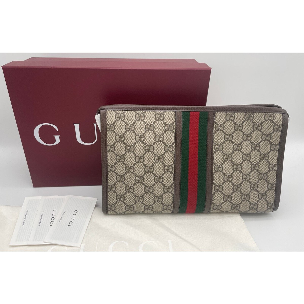 NEW Gucci Ophidia Wash Travel Clutch Pouch GG Zip Bag Box