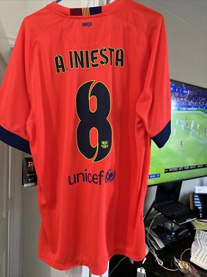 New FC Barcelona Away ANDRES INIESTA #8 Kit top CAMISETA Jersey 14