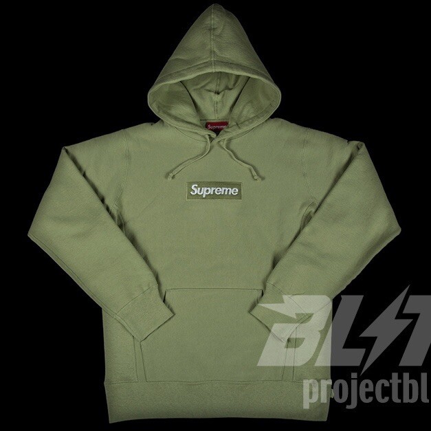 FW16 SUPREME BOX LOGO HOODED SWEATSHIRT HOODIE SAGE OLIVE GREEN