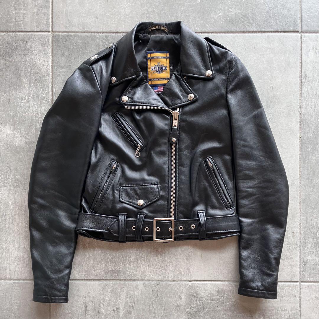 SCHOTT Perfecto Black Leather Jacket XS Ladies from Japan Good