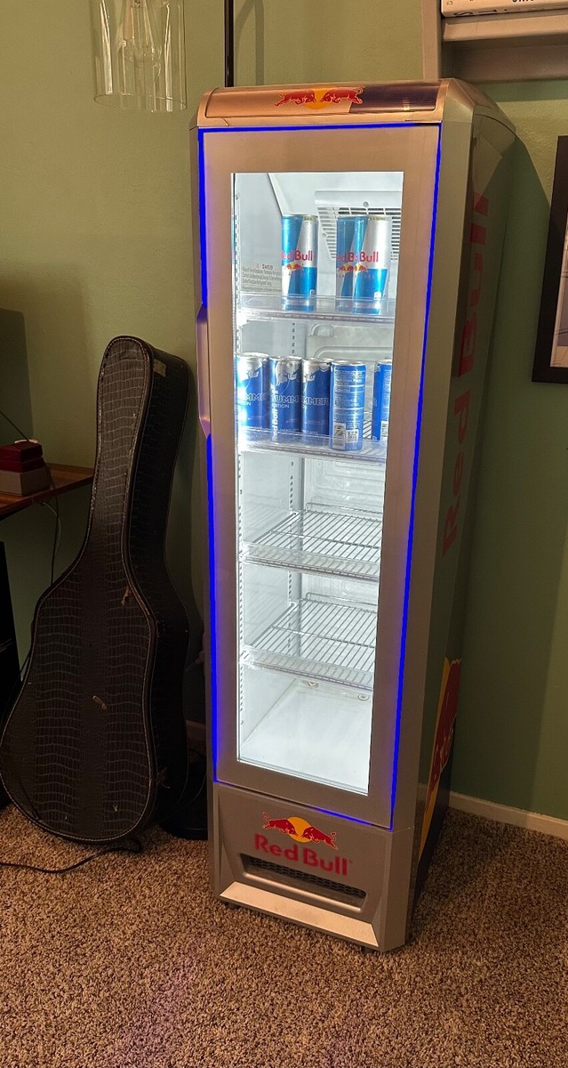 Near Mint Red Bull Energy Refrigerator Glass Door Bar Slim Mini