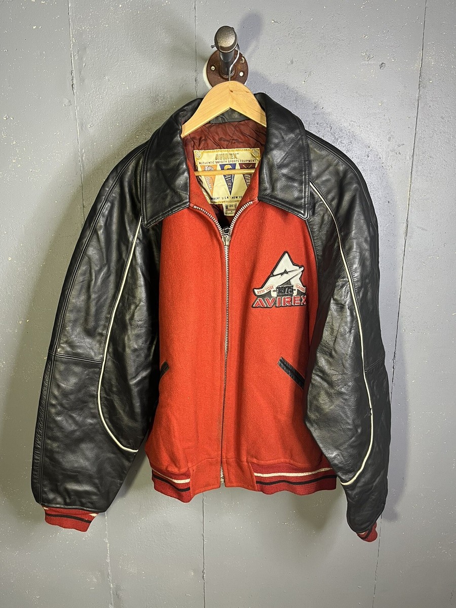 Crazy Vintage 90s Avirex Varsity Leather Jacket Retro | eBay