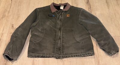 Vtg Carhartt J22 MOS Arctic Quilt Lined Moss Duck Work Jacket Mens