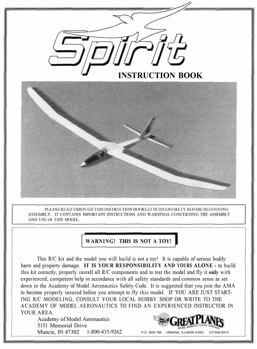 Great Planes Model Airplane Plans (RC): SPIRIT 2M (78