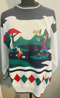 VINTAGE Disney Store Mickey Goofy #9 Knit Embroidered Graphic Golf