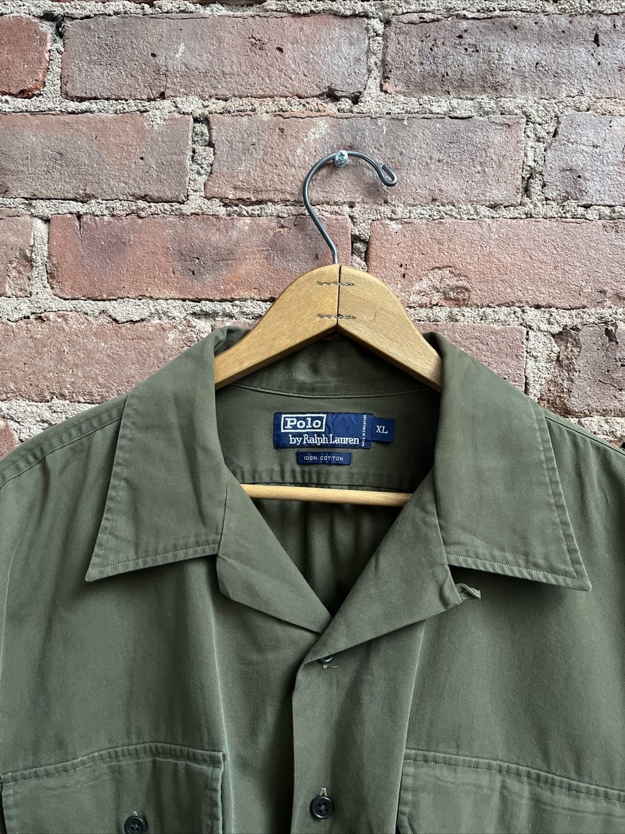 Vintage Polo Ralph Lauren Camp Shirt, Sz XL, Army Olive 100