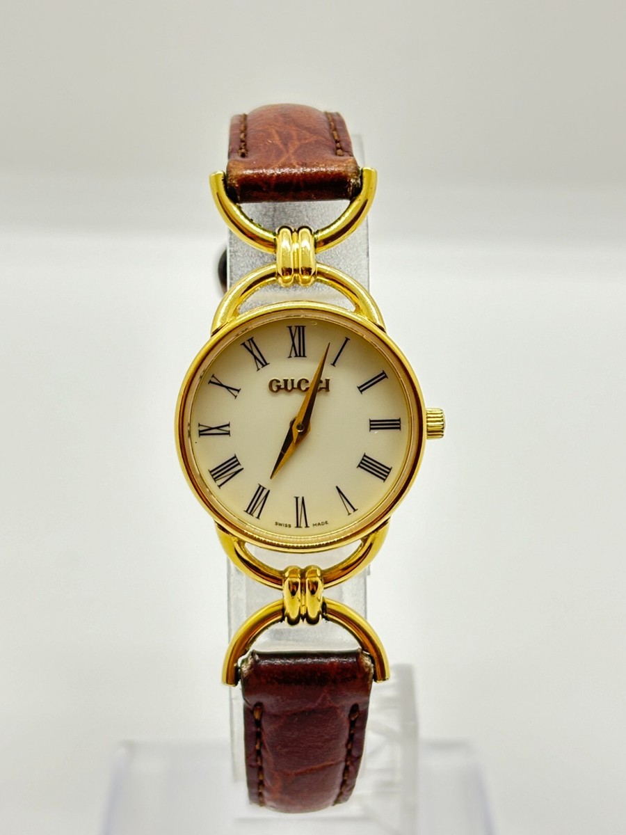 Exc+5] GUCCI 6000.2.L Quartz Gold Black Dial Women's Watch Used