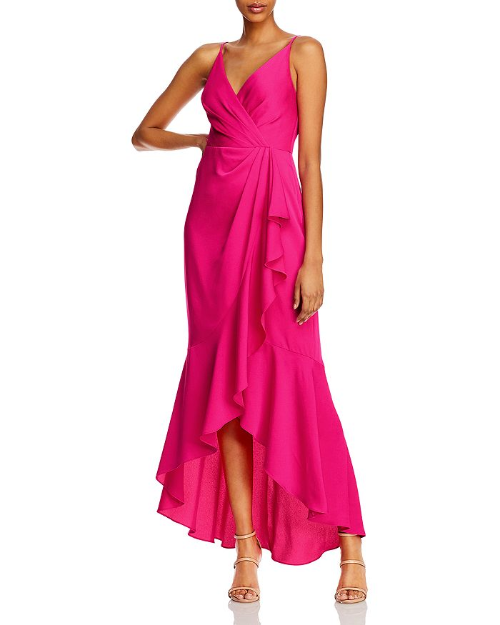 NWT BCBG MAX AZRIA $298 FUCHSIA FAUX WRAP RUFFLE GOWN MAXI DRESS